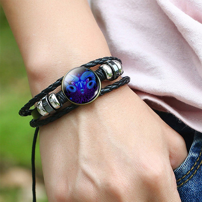 12 Zodiac Constellation Bracelet Luminous Braided Design Bracelet For Men Women Kids