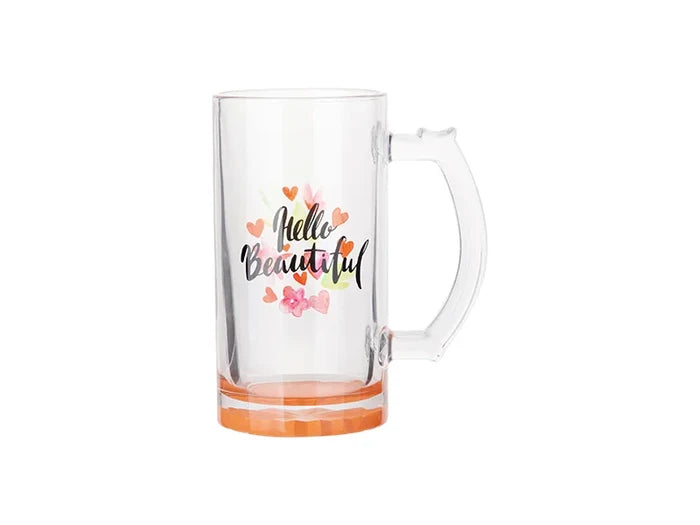 16oz Sublimation Clear Glass Beer Mug (Orange Bottom)