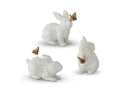 4.5 Inch Glossy White Resin Garden Rabbit with Butterfly