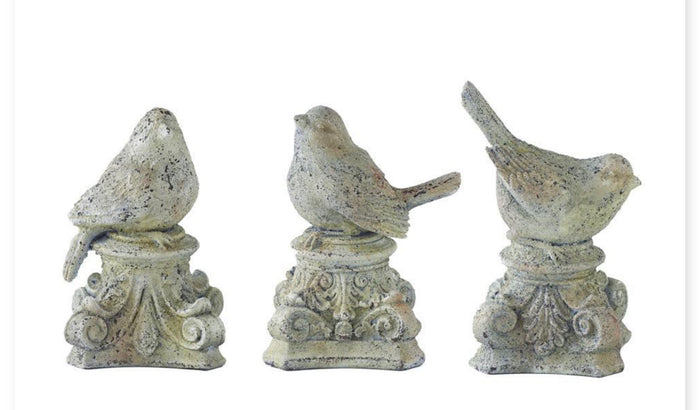 7” Gray Resin Birds on Scroll Pedestal