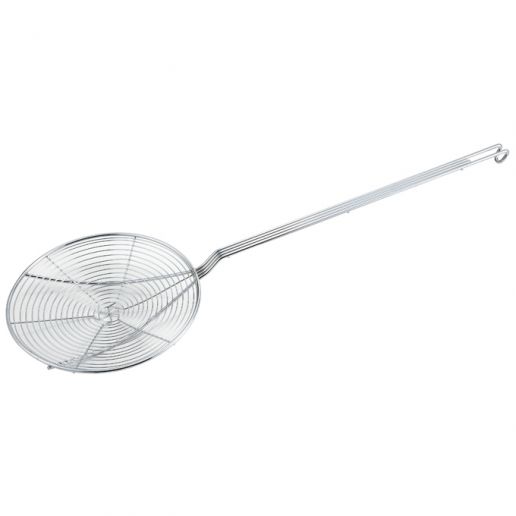9" Diameter Round x 14" Handle Nickel Plated Spiral Wire Skimmer