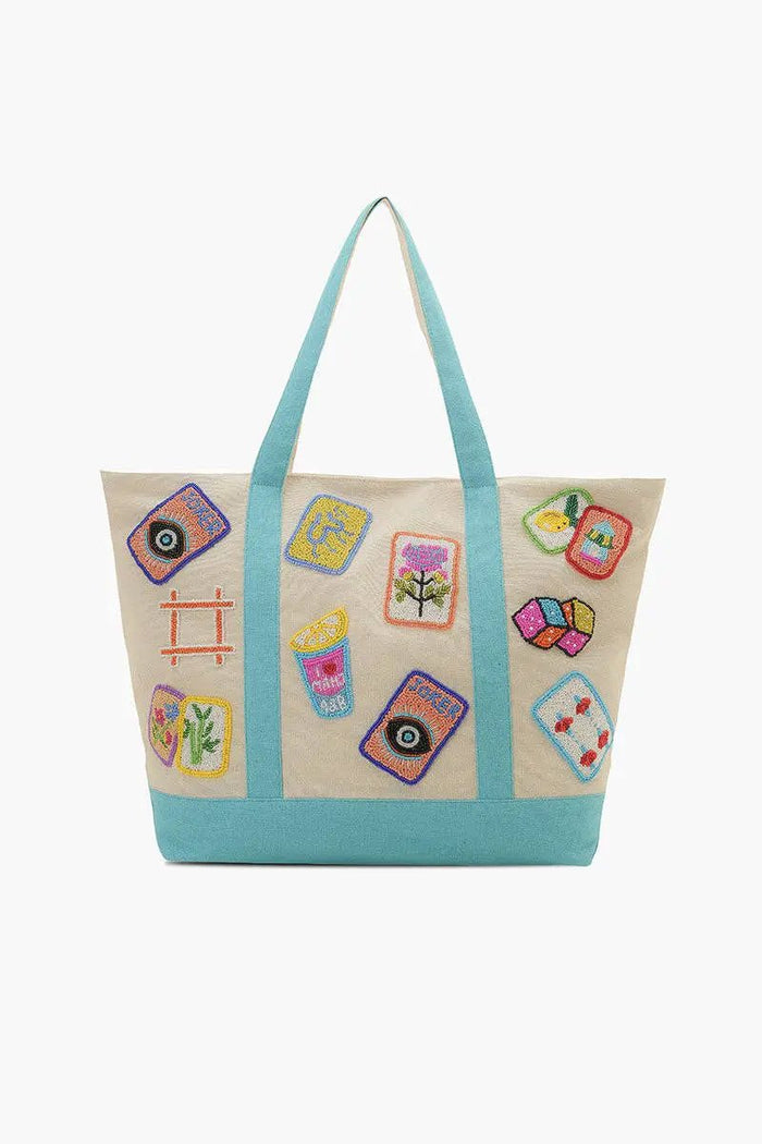 America & Beyond - Mahjong Harbor Fully Hand-Beaded Large Boat Tote by America & Beyond