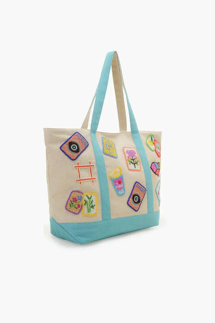 America & Beyond - Mahjong Harbor Fully Hand-Beaded Large Boat Tote by America & Beyond
