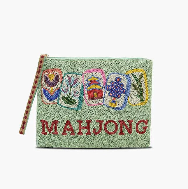 America & Beyond - Mahjong Luxe Fully Hand-Beaded Top Zip Clutch by America & Beyond