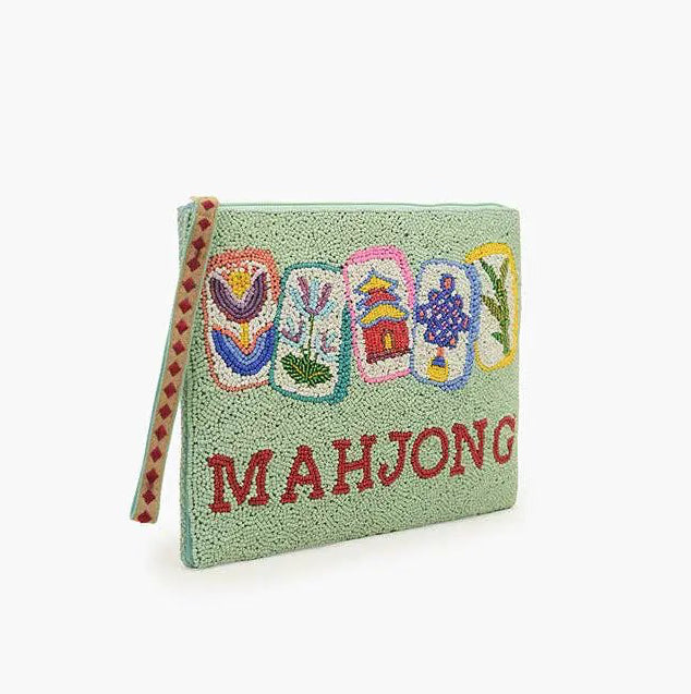 America & Beyond - Mahjong Luxe Fully Hand-Beaded Top Zip Clutch by America & Beyond