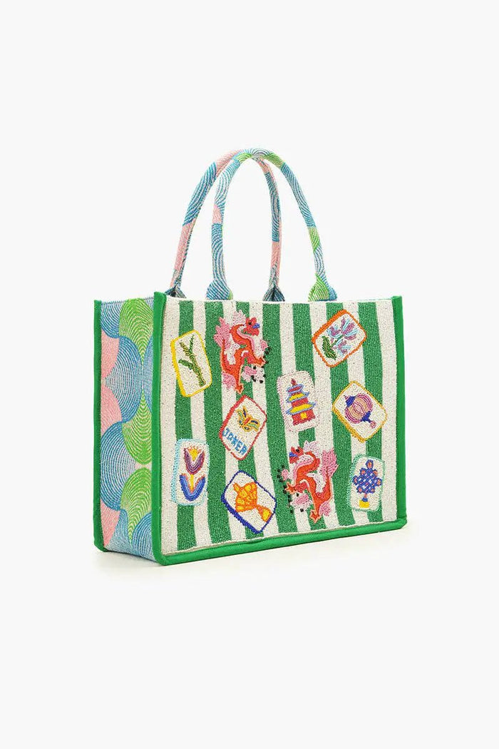 America & Beyond - Mahjong Muse Hand-Beaded Large Book Tote by America & Beyond
