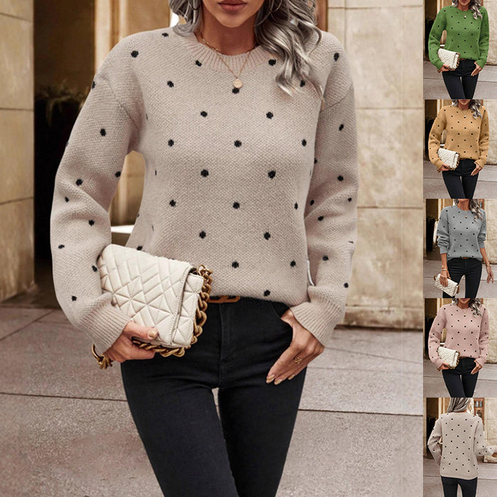 Fashion Polka Dot Print Pullover Sweater Casual Long-sleeved Knitted Tops Women's Clothing