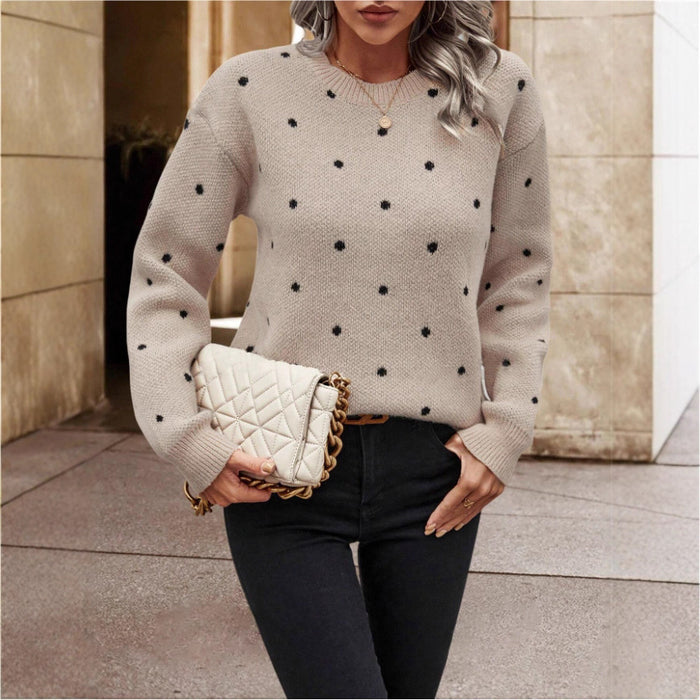 Fashion Polka Dot Print Pullover Sweater Casual Long-sleeved Knitted Tops Women's Clothing