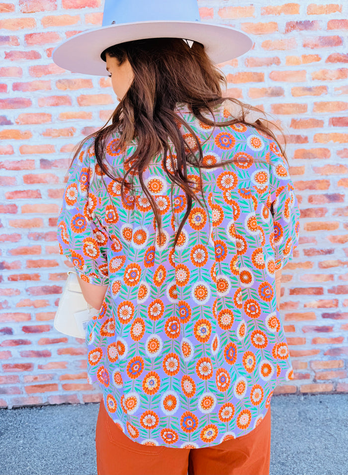 Floral Button Pleat Sleeve Top