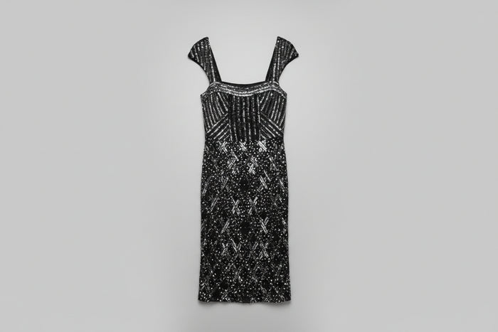 Frank Lyman (6) Black Beaded Dress UK 10 EU 38 Sequin Party