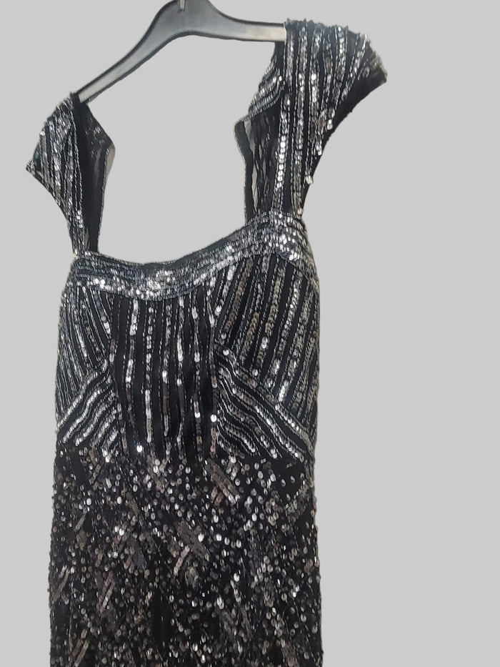 Frank Lyman (6) Black Beaded Dress UK 10 EU 38 Sequin Party