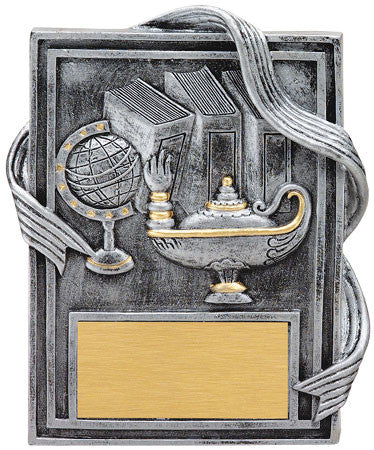 Lamp Of Knowledge Plaque Silver/Gold, 6 inch