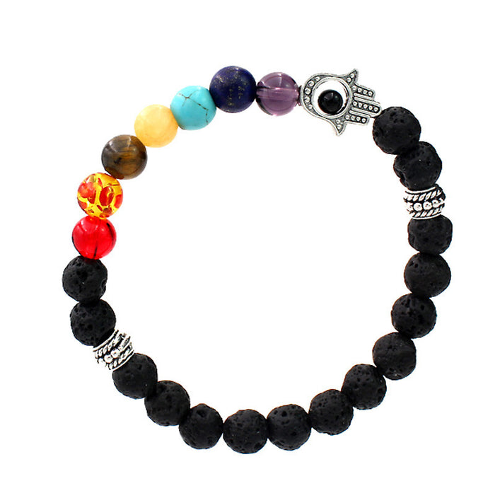 Lava Rock Hamsa Hand Evil Eye Bracelet