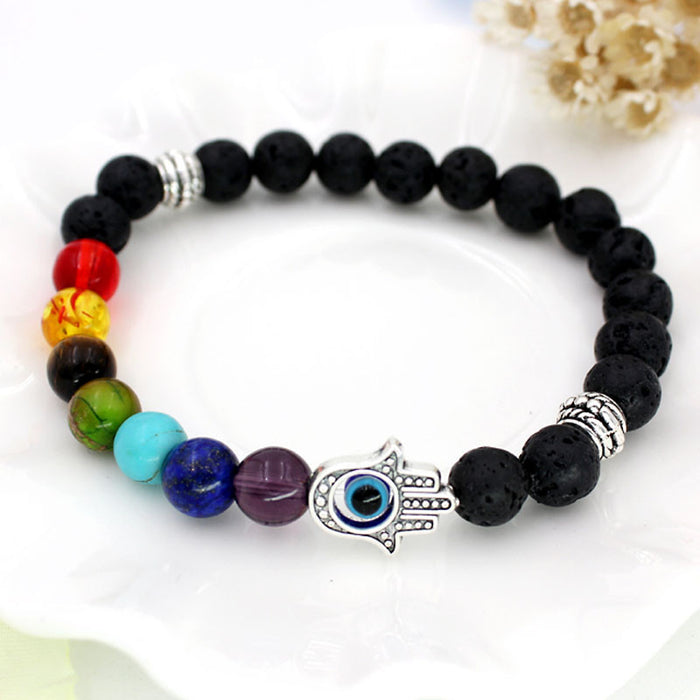 Lava Rock Hamsa Hand Evil Eye Bracelet