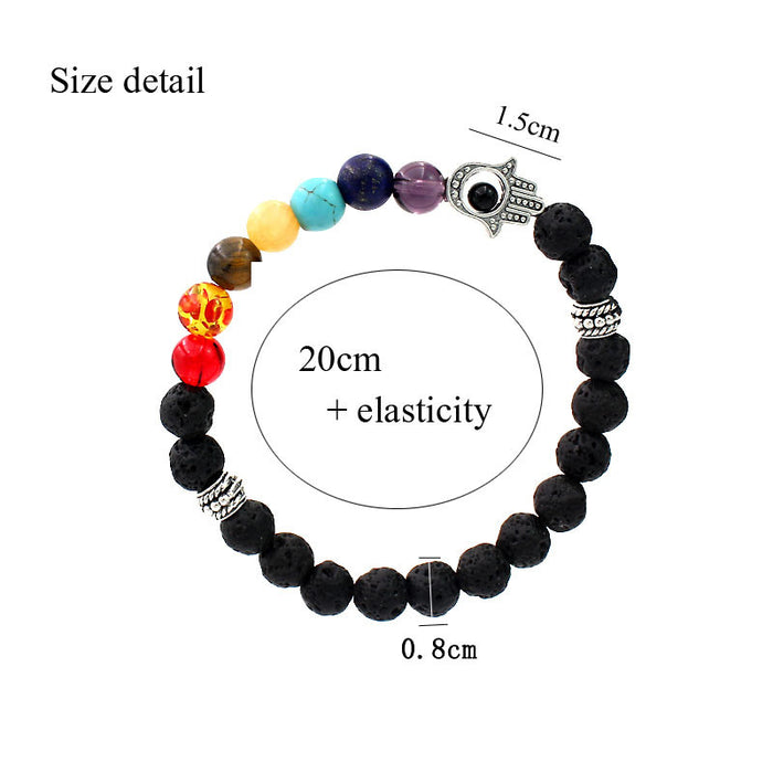 Lava Rock Hamsa Hand Evil Eye Bracelet