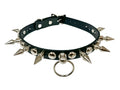 LEATHER 3/4" ROUND STUDDED 1" SPIKE  BONDAGE CHOKER