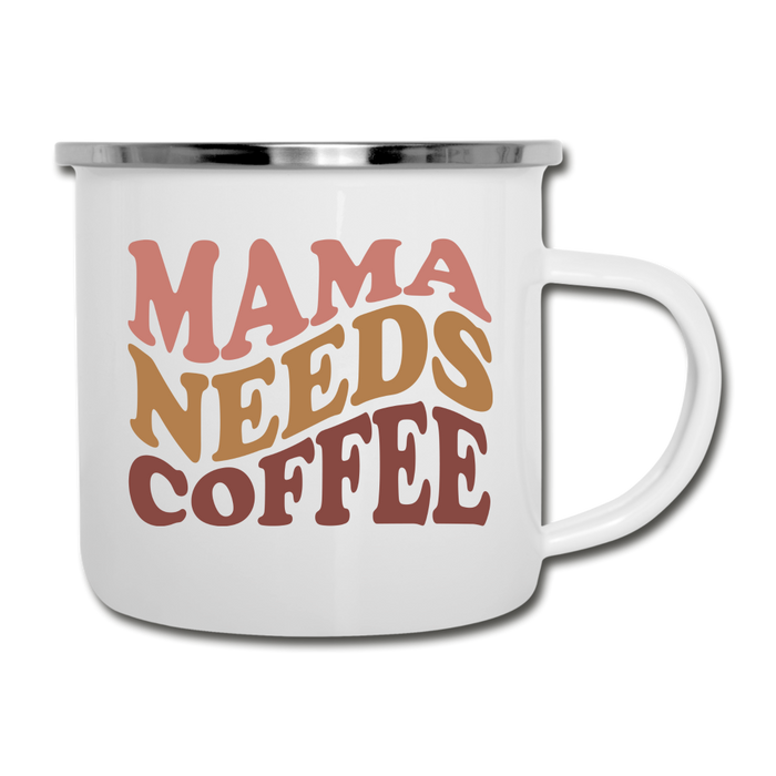 Mama Needs Coffee Retro Design Camper Mug - white