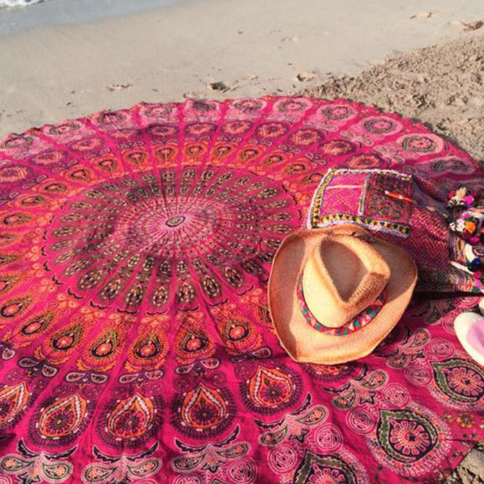 Mandala Red Round Beach Blanket