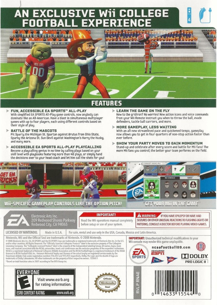 NCAA Football 09 All-Play Wii - Video Game - Used - CaveGamers - Image 2