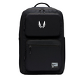 Black backpack with a logo on a white background