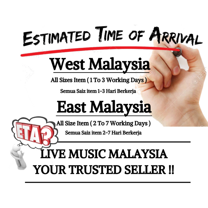 Guitar strap estimated arrival time graphic for West and East Malaysia delivery