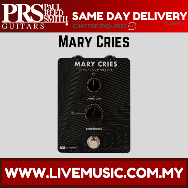 Black Mary Cries optical compressor pedal with output gain, compression knobs, and footswitch