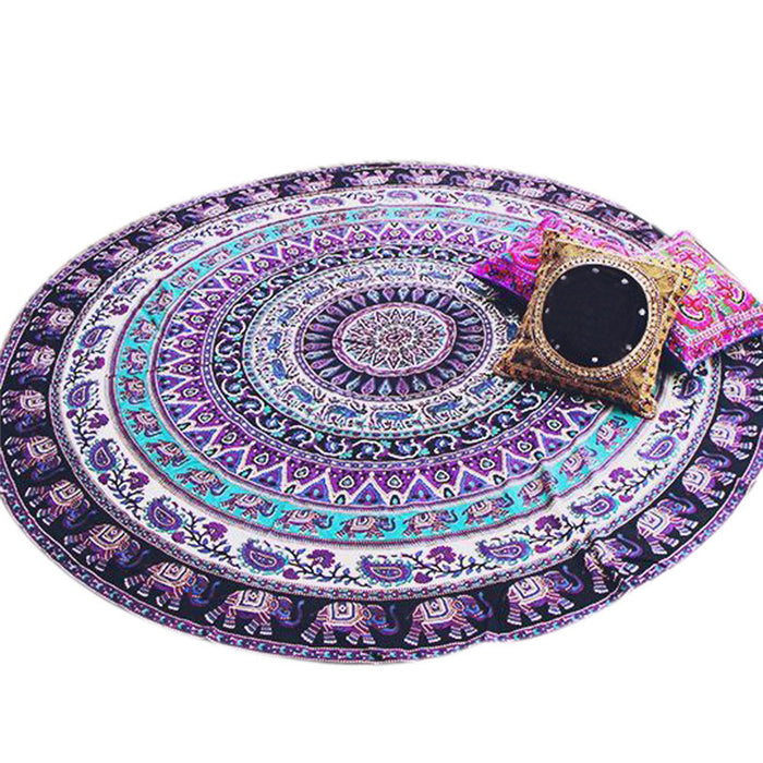 Purple Elephant Round Mandala Beach Throw