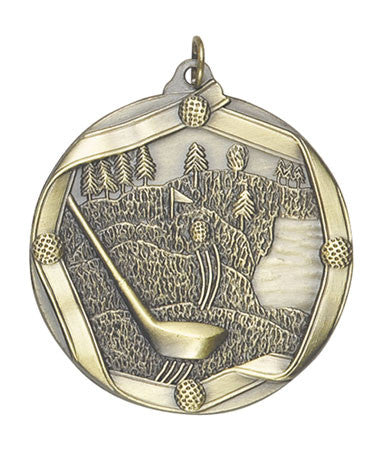 Ribbon Series Sport Medals - 2 1/4 inch  Medal with ribbon  - Golf