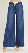 Risen - Slouchy Wide Stripe Jeans with Drawstring Waist