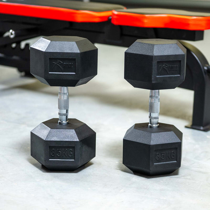 Rival Rubber Hex Dumbbell 35kg Pair