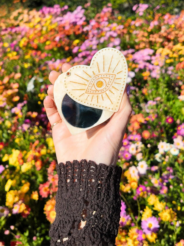 Solar Eclipse - Hand-painted Celestial Heart Compact Mirror | Eco-Friendly by Solar Eclipse