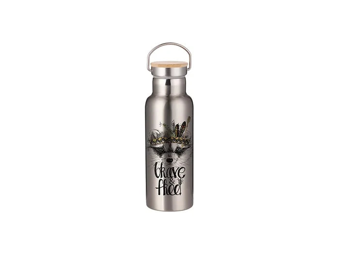 Sublimation 500ml/17oz Portable Bamboo Lid Stainless Steel Bottle (Silver)