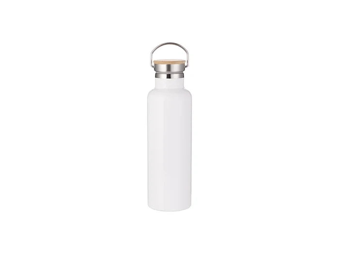 Sublimation 750ml/25oz Portable Bamboo Lid Stainless Steel Bottle (White)