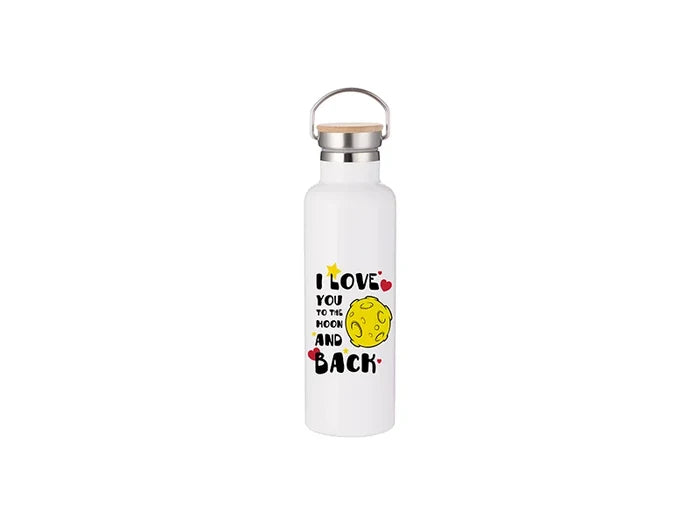 Sublimation 750ml/25oz Portable Bamboo Lid Stainless Steel Bottle (White)