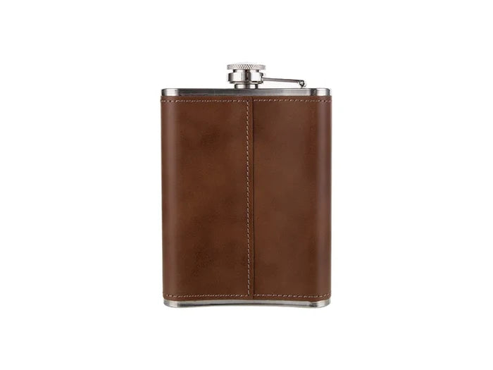 Sublimation 8oz Stainless Steel Hip Flask with PU Cover(Dark Brown)
