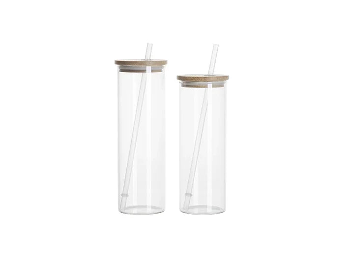 Sublimation Blanks 17oz/500ml Glass Skinny Tumbler w/Straw & Bamboo Lid(Clear)