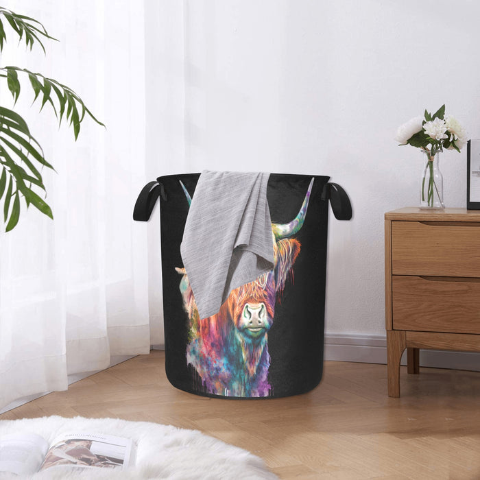 Watercolor Highland Cow Laundry Basket